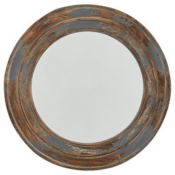 Amazon Brand – Stone & Beam Round Distressed Rustic Wood Hanging Wall Mirror Decor, 23.4 Inch Height, Antiqued Finish