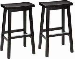 AmazonBasics Classic Solid Wood Saddle-Seat Kitchen Counter Stool with Foot Plate 29 Inch, Black, Set of 2