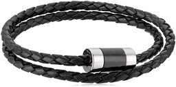 Men's Black Leather Carbon Fiber with Stainless Steel Magnetic Clasp Bracelet