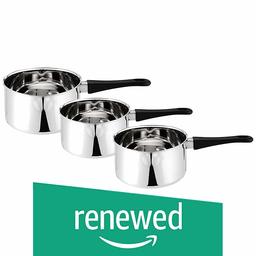 (Renewed) Amazon Brand - Solimo 3-Piece Stainless Steel Sauce Pan Set