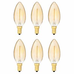 AmazonBasics 40 Watt Equivalent, Clear, Amber, Dimmable, B11 (E12 Candelabra Base) LED Light Bulb | 6-Pack