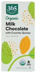 365 EVERYDAY VALUE Organic WTG Crunchy Quinoa Milk Chocolate Bar, 2.8 OZ