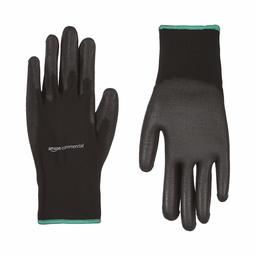 AmazonCommercial 13G Polyester & PU Coated Gloves (Black) Size M, 12 Pairs