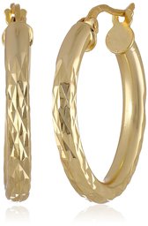 14k Gold Flashed Sterling Silver Diamond-Cut 2.5x20 Click top Hoop Earrings