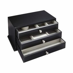 AmazonBasics Wooden Jewelry/Watch Box with Solid Top - 3-Drawer, Black (Renewed)