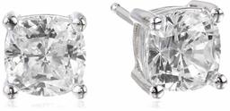 Amazon CollectionPlatinum Plated Sterling Silver Cushion Cut 6mm Cubic Zirconia Stud Earrings (2 cttw)