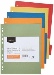 AmazonBasics - Divisori in carta manilla riciclata, perforatura di standard europeo, extra larghi, 5 divisori in 5 colori diversi, 24 x 29,7 cm, A4, 230 g/m2