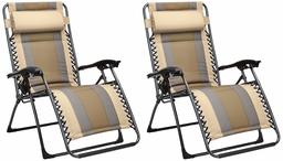 AmazonBasics Outdoor Padded Zero Gravity Lounge Beach Chair - Pack of 2, 65 x 29.5 x 44.1 Inches, Tan (Renewed)