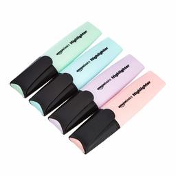 AmazonBasics Set of 4 Assorted Pastel Highlighters with Flat Barrel