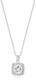 Amazon Essentials Sterling Silver Cubic Zirconia Princess Halo Pendant Necklace