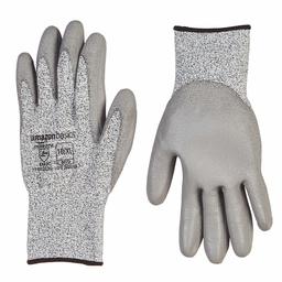 AmazonBasics Gants de travail anti coupures Niveau A2 Revêtement polyuréthane Compatibles avec écran tactile Poivre et sel Taille 10 XL 2 paires