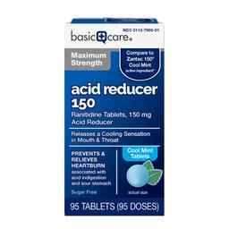 Amazon Basic Care Maximum Strength Acid Reducer 150, Cool Mint Tablets, 95 Count