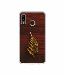 Amazon Brand - Solimo Designer Leaf on Wood UV Printed Soft Back Case Mobile Cover for Samsung Galaxy A20