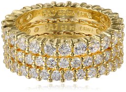 18k Yellow Gold Plated Three Sterling Silver and Cubic Zirconia Stacking All-Around Bands, Size 7