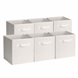 UMI. by Amazon Pieghevole Cassette in Tessuto Non Tessuto, Set di 6 Pieghevoli Organizzatori Cestino Cubi con Doppi Manici Organizer Portaoggetti per Casa, Ufficio, Asilo Nido, Beige