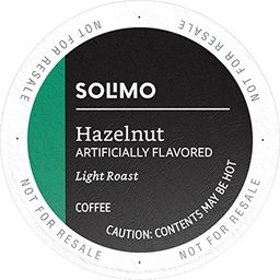 Amazon Brand - 100 Ct. Solimo Light Roast Coffee Pods, Hazelnut Flavored, Compatible with 2.0 K-Cup Brewers