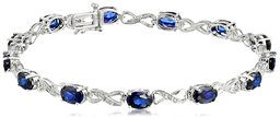 Sterling Silver Created Blue Sapphire and Diamond Infinity Bracelet (1/10 cttw, I-J Color, I2-I3 Clarity), 7.25