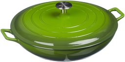 AmazonBasics Enameled Cast Iron Covered Casserole Skillet, 3.3-Quart, Green