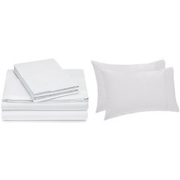 Pinzon Hemstitch 400TC Egyptian Cotton Sateen Sheet Set, Cal King, with Set of 2 King Pillowcases, White