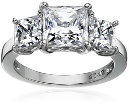 Platinum-Plated Sterling Silver Princess-Cut 3-Stone Ring made with Swarovski Zirconia (3 cttw), Size 5