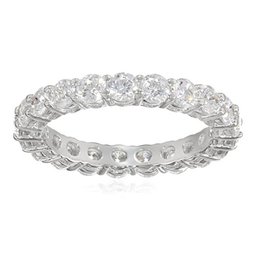 Platinum-Plated Sterling Silver All-Around Band Ring set with Round Swarovski Zirconia (2 cttw), Size 8