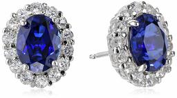 Sterling Silver Created Blue and White Sapphire Oval Earrings