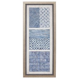 Amazon Brand – Stone & Beam Boho Blue 3-Tile Wall Art Tryptych I, Beige Frame, 25.5