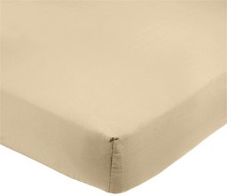 AmazonBasics 400TC Cotton Sateen Wrinkle Free Fitted Sheet Beige 90 x 200 x 30 cm