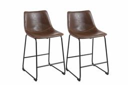 Phoenix Home Lotusville Vintage PU Leather, Set of 2 Counter Height Stool, Brown