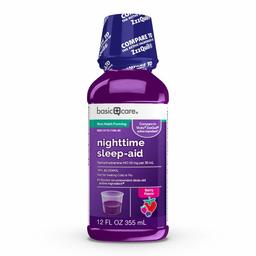 Amazon Basic Care Night Time Sleep Aid Liquid, Helps You Fall Asleep, Relieves Occasional Sleeplessness, 12 Fluid Ounces