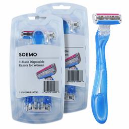 Solimo 3-Blade Disposable Razors for Women, 6 count (2 packs of 3)