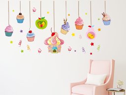 Amazon Brand - Solimo Wall Sticker for Living Room (Cupcake Mania, Ideal Size on Wall, 200 cm x 80 cm)