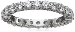 Platinum-Plated Sterling Silver All-Around Band Ring set with Round Swarovski Zirconia (1 cttw), Size 6