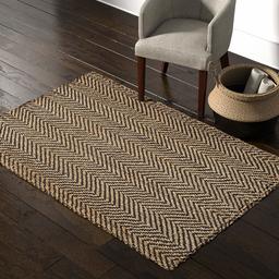 Rivet Vania Jute Natural Chevron Rug, 4' x 6', Tan, Navy