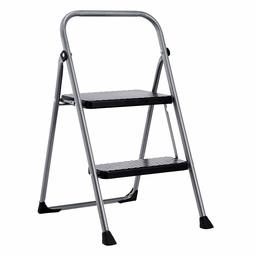 AmazonBasics Folding Step Stool - 2-Step, Steel, 200-Pound Capacity, Grey and Black