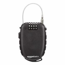 AmazonBasics 4-Digit Retractable Cable Lock, Black, 1-Pack