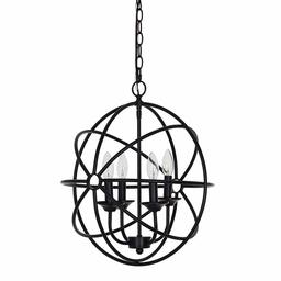 Ravenna Home Open Round Ceiling Pendant Chandelier with 4 LED Light Bulbs - 16 x 16 x 18.50 Inches, Matte Black