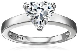 Platinum-Plated Silver Heart-Shape (1.5 cttw) Solitaire Ring made with Swarovski Zirconia, Size 5