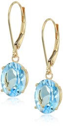 Amazon Collection14K Gold Oval Gemstone Dangle Leverback Earrings