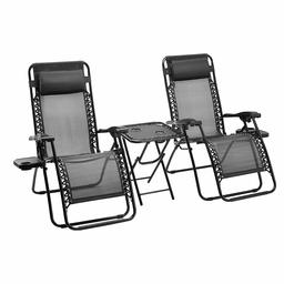 Amazon Basics Zero Graity - Juego de 2 sillas con Mesa Auxiliar (renovadas), Negro