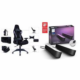 AmazonBasics Gaming Office Chair, Racing Design, Grey + Philips Hue Play Black double pack Bundle