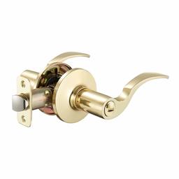 AmazonBasics Shelby Door Lever With Lock, Privacy, Polished Brass