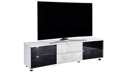 Marca Amazon - Movian Spey - Mueble móvil para TV con 2 cajones y 2 puertas, 40 x 159 x 46 cm, blanco