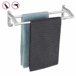 Umi by Amazon Self Adhesive Towel Rail with No Drilling Two Arm Aluminium Towel Rail for Bathroom Wall Kitchen Towel Rail, 36.7 cm