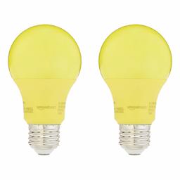 AmazonBasics 60 Watt Equivalent, Non-Dimmable, A19 LED Light Bulb | Yellow, 2-Pack