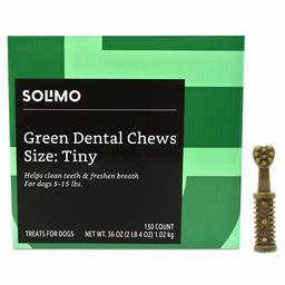 Amazon Brand - Solimo Green Dental Chews Dog Treats, Tiny Size, 130 Count