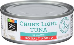 365 Everyday Value, Chunk Light Tuna in Water, No Salt Added, 5 Ounce