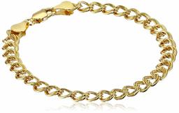 Amazon Essentials - Pulsera de plata de ley chapada en doble eslabón,Plata de ley chapada en oro amarillo,7