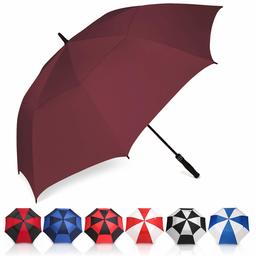 Eono by Amazon - Grand Parapluie de Golf, 58 inch, à Double Voilure et Ouverture Automatique, Protection Contre Le Vent, Grand Format Golf Umbrella, Bourgogne