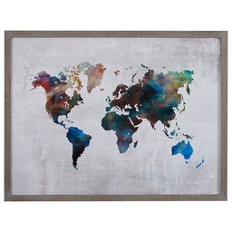 Amazon Brand – Rivet Multi-Colored World Map Print Wall Art in Gray Wood Frame, 40.5